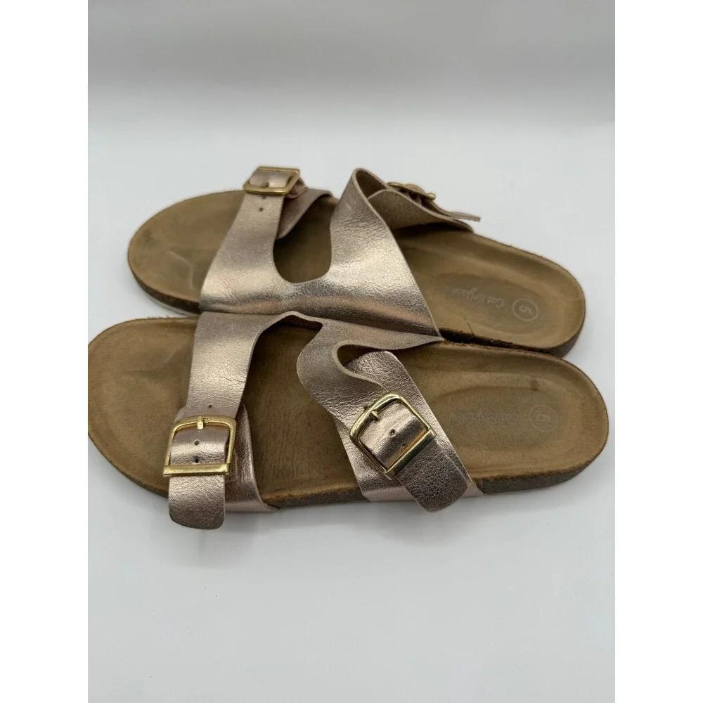 Cat‎ & Jack Slide Sandals Girls Size 5 Rose Gold Metallic Double Buckle Slides